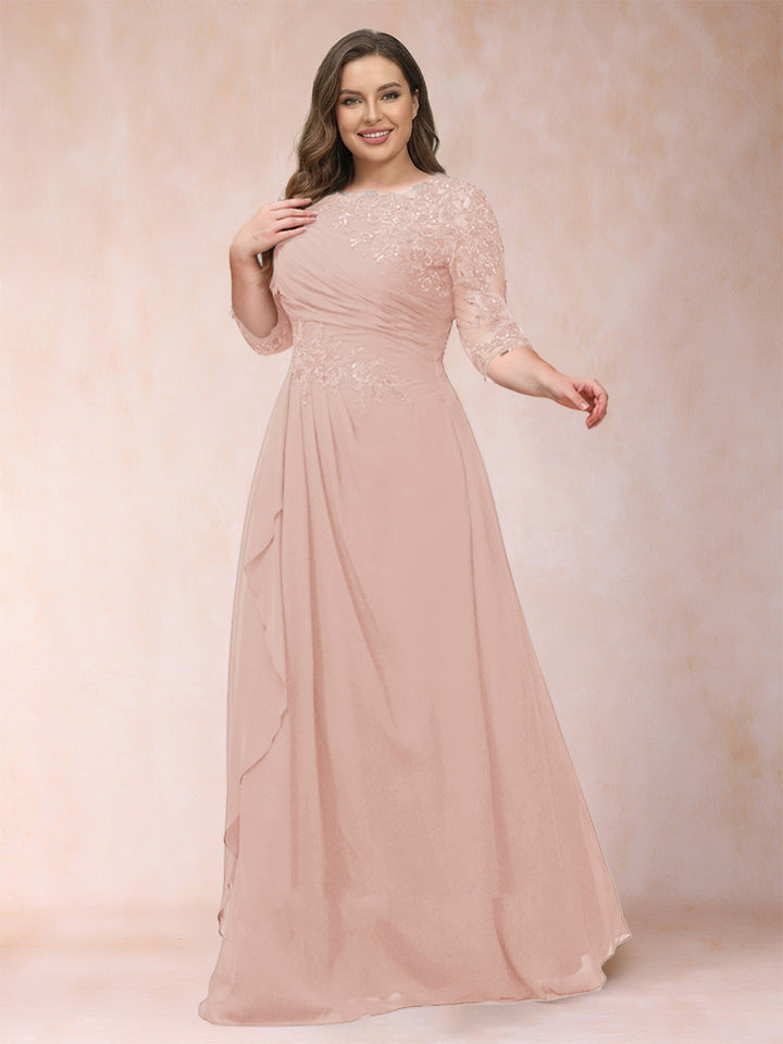 A-Line/Princess Scoop 3/4 Sleeves Plus Size Mother of the Bride Dresses with Applique