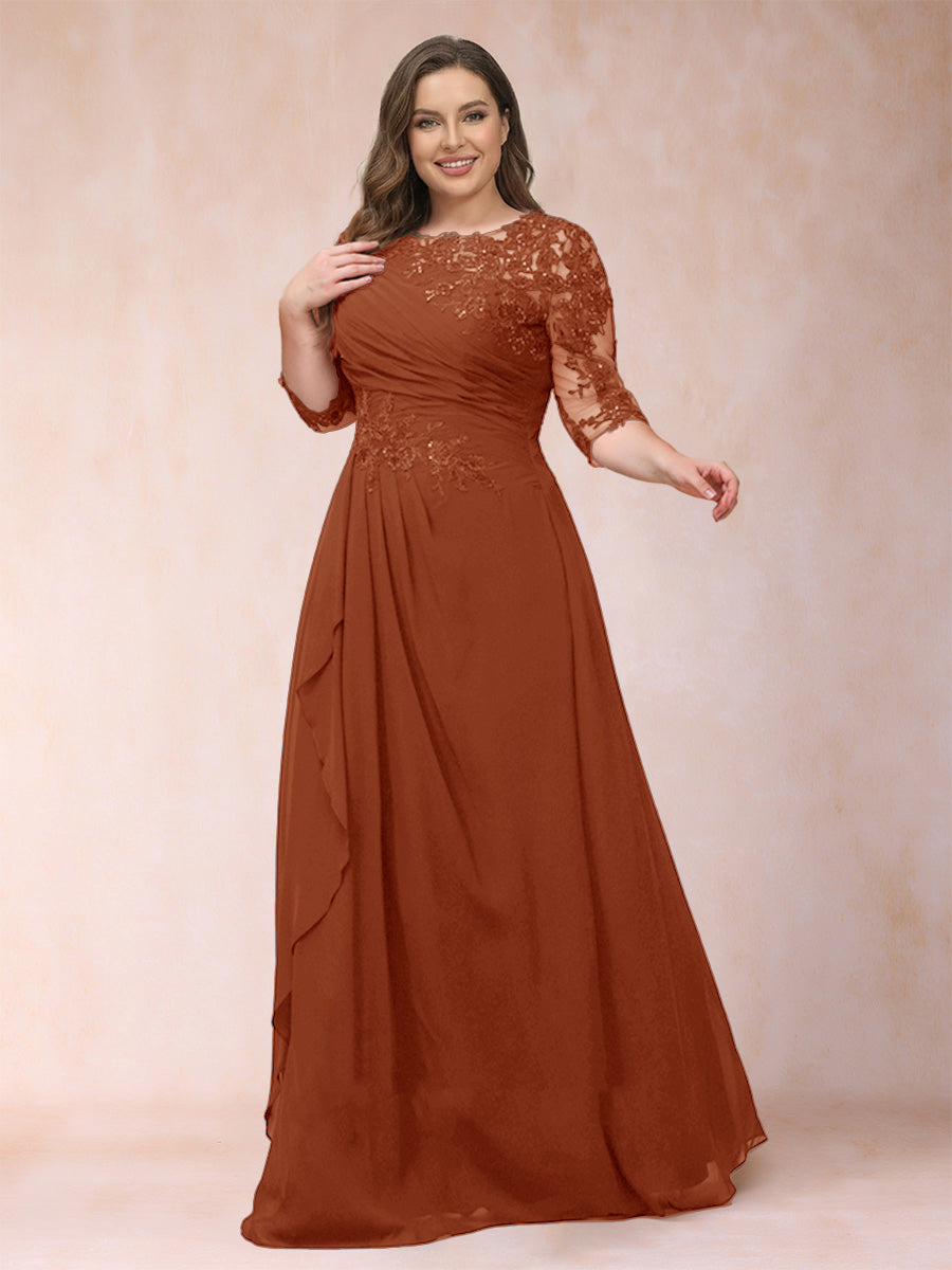 A-Line/Princess Scoop 3/4 Sleeves Plus Size Mother of the Bride Dresses with Applique