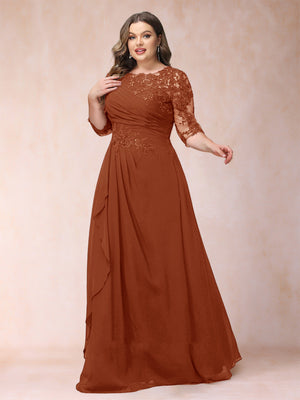 A-Line/Princess Scoop 3/4 Sleeves Plus Size Mother of the Bride Dresses with Applique