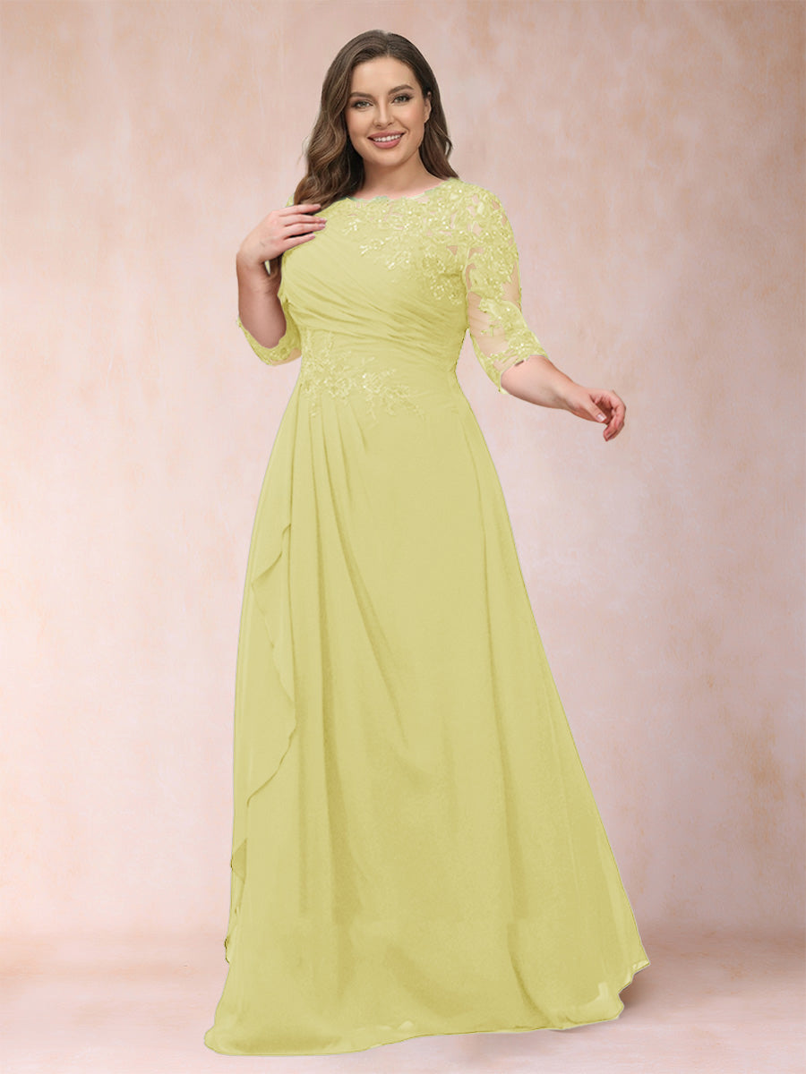 A-Line/Princess Scoop 3/4 Sleeves Plus Size Mother of the Bride Dresses with Applique
