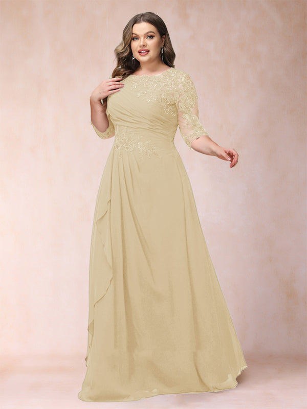 A-Line/Princess Scoop 3/4 Sleeves Plus Size Mother of the Bride Dresses with Applique