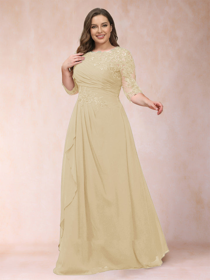 A-Line/Princess Scoop 3/4 Sleeves Plus Size Mother of the Bride Dresses with Applique