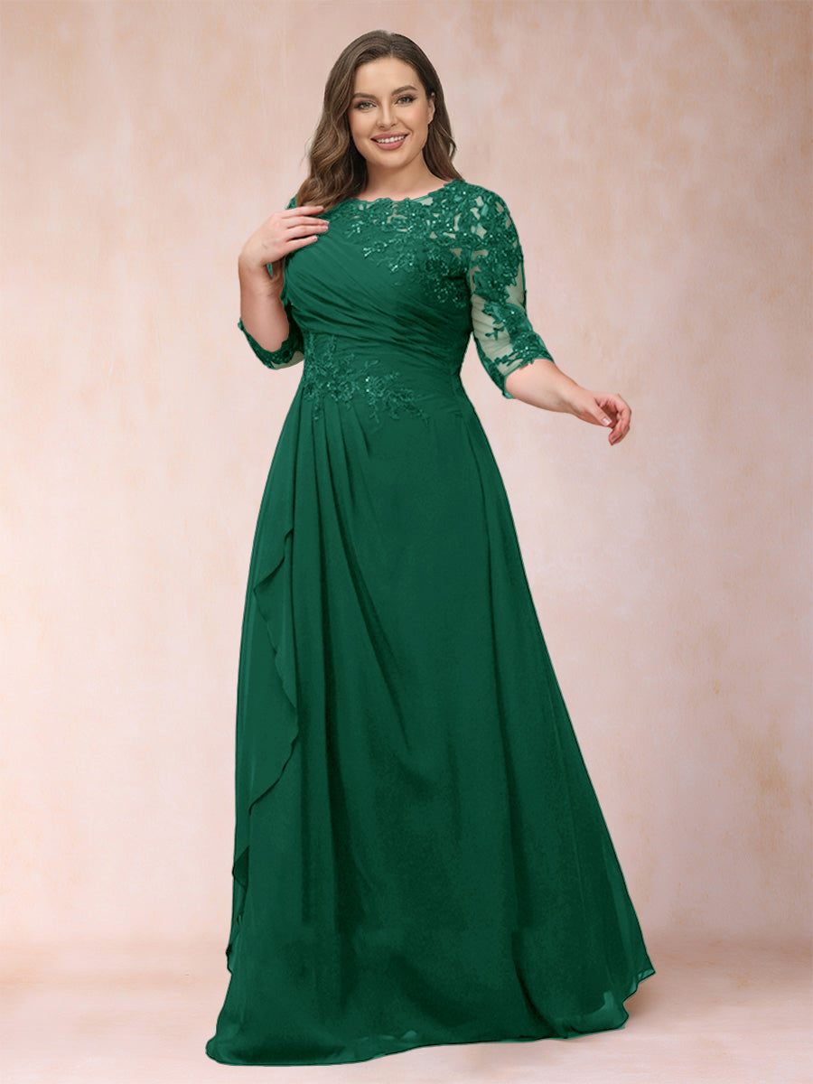 A-Line/Princess Scoop 3/4 Sleeves Plus Size Mother of the Bride Dresses with Applique