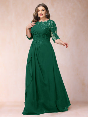 A-Line/Princess Scoop 3/4 Sleeves Plus Size Mother of the Bride Dresses with Applique