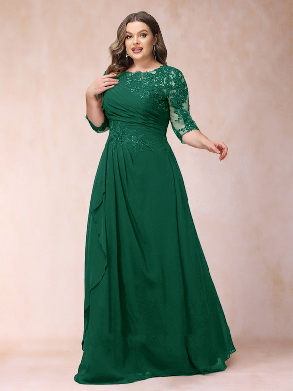 A-Line/Princess Scoop 3/4 Sleeves Plus Size Mother of the Bride Dresses with Applique