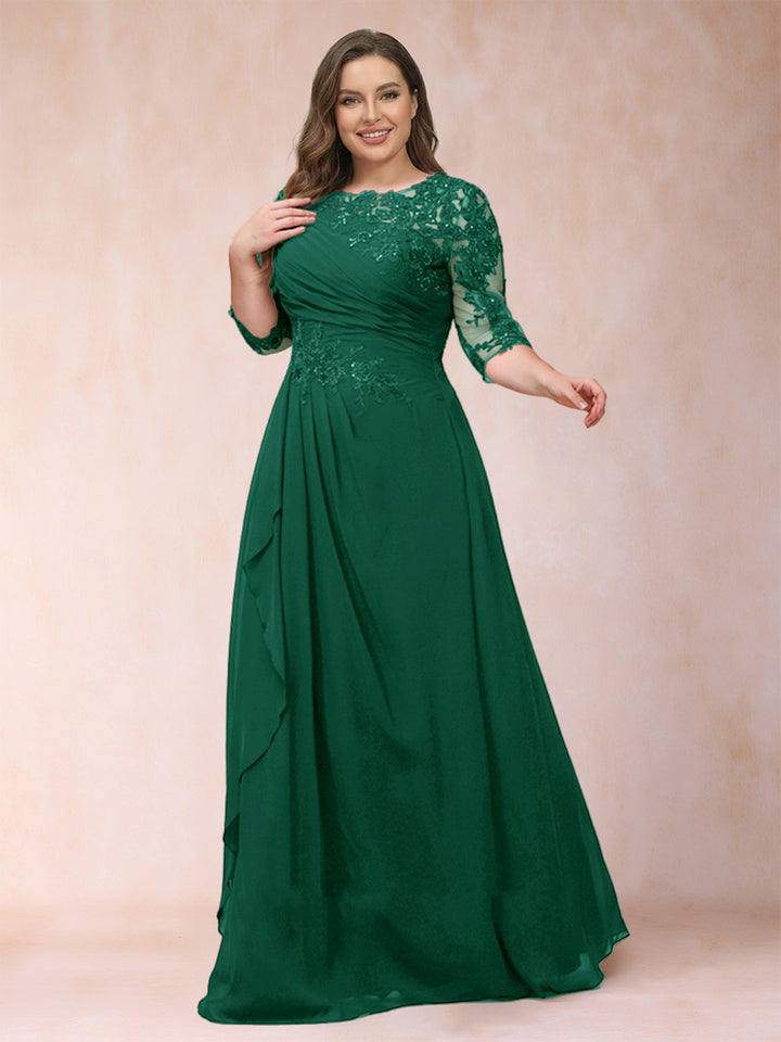 A-Line/Princess Scoop 3/4 Sleeves Plus Size Mother of the Bride Dresses with Applique