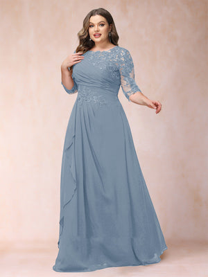A-Line/Princess Scoop 3/4 Sleeves Plus Size Mother of the Bride Dresses with Applique