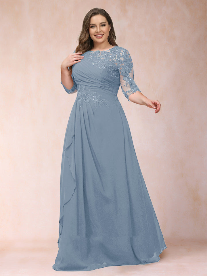 A-Line/Princess Scoop 3/4 Sleeves Plus Size Mother of the Bride Dresses with Applique