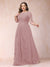A-Line/Princess Scoop 3/4 Sleeves Plus Size Mother of the Bride Dresses with Applique