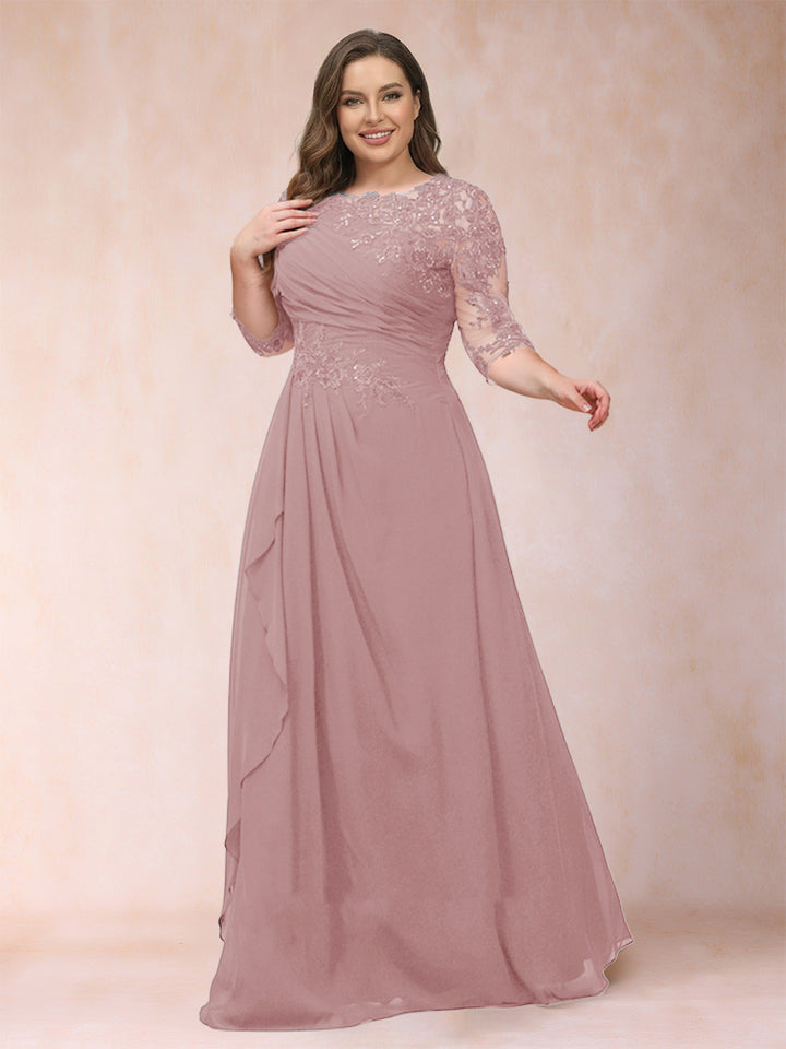 A-Line/Princess Scoop 3/4 Sleeves Plus Size Mother of the Bride Dresses with Applique