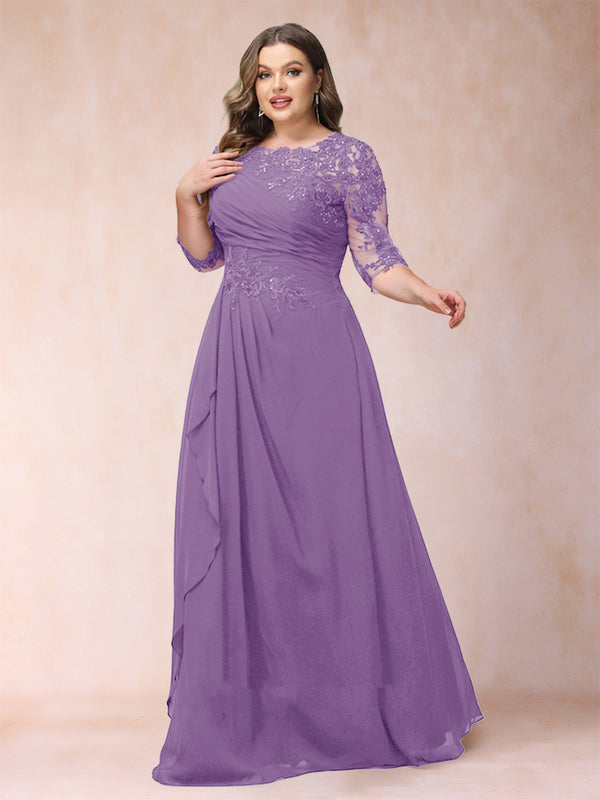A-Line/Princess Scoop 3/4 Sleeves Plus Size Mother of the Bride Dresses with Applique