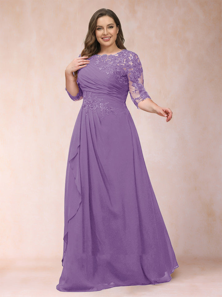 A-Line/Princess Scoop 3/4 Sleeves Plus Size Mother of the Bride Dresses with Applique