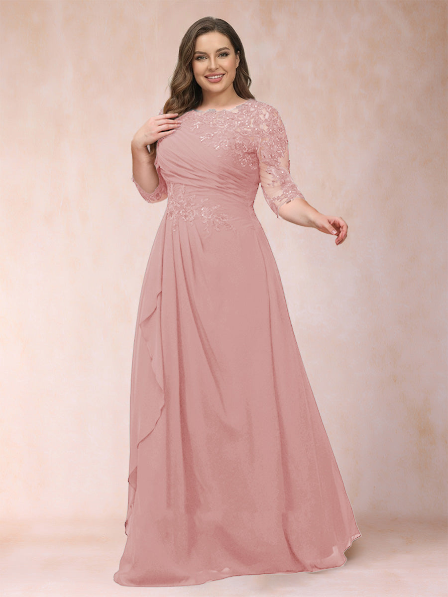 A-Line/Princess Scoop 3/4 Sleeves Plus Size Mother of the Bride Dresses with Applique