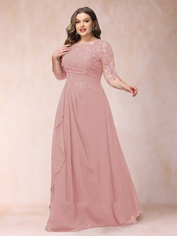 A-Line/Princess Scoop 3/4 Sleeves Plus Size Mother of the Bride Dresses with Applique