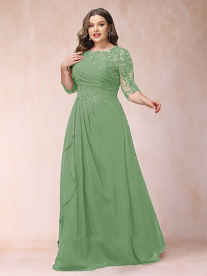 A-Line/Princess Scoop 3/4 Sleeves Plus Size Mother of the Bride Dresses with Applique