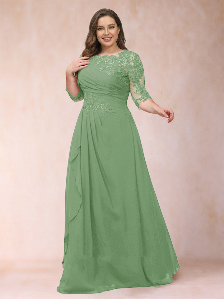 A-Line/Princess Scoop 3/4 Sleeves Plus Size Mother of the Bride Dresses with Applique