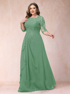 A-Line/Princess Scoop 3/4 Sleeves Plus Size Mother of the Bride Dresses with Applique