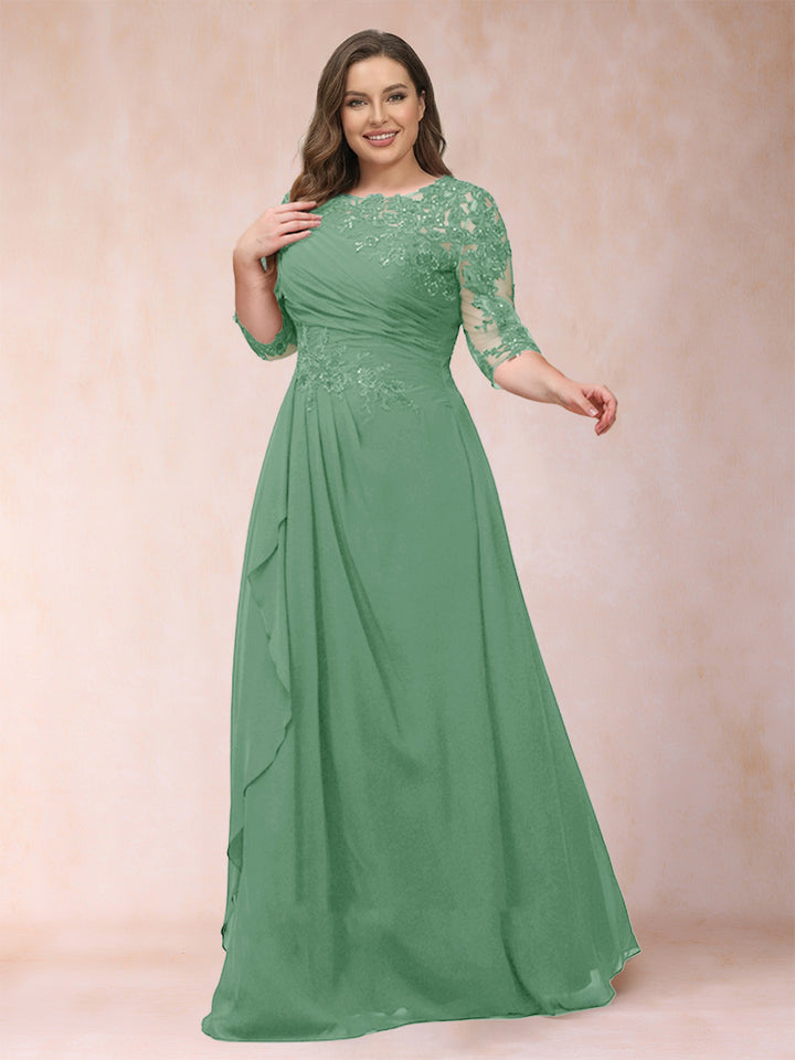 A-Line/Princess Scoop 3/4 Sleeves Plus Size Mother of the Bride Dresses with Applique