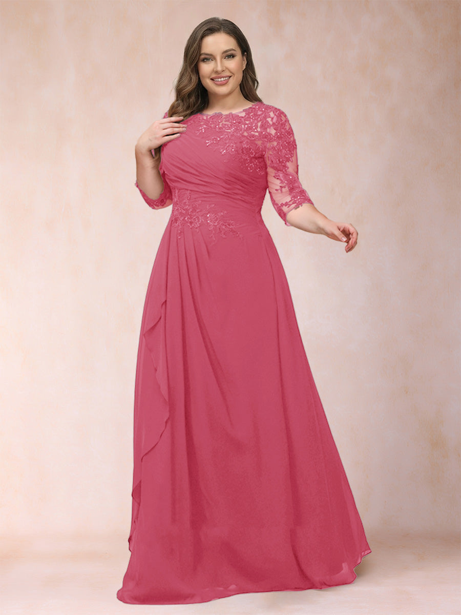 A-Line/Princess Scoop 3/4 Sleeves Plus Size Mother of the Bride Dresses with Applique