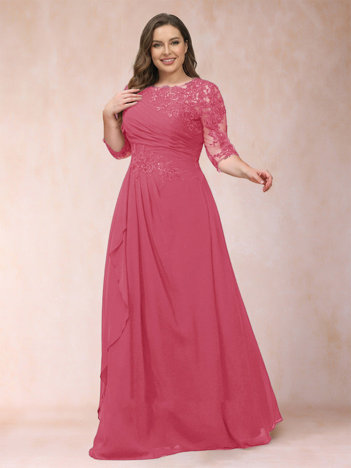 A-Line/Princess Scoop 3/4 Sleeves Plus Size Mother of the Bride Dresses with Applique