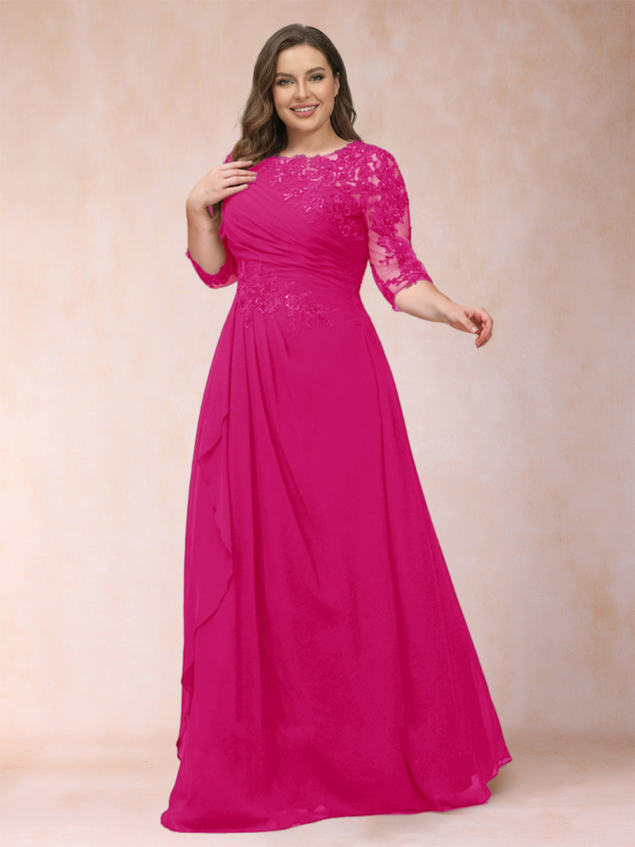 A-Line/Princess Scoop 3/4 Sleeves Plus Size Mother of the Bride Dresses with Applique