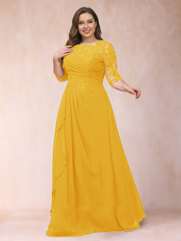 A-Line/Princess Scoop 3/4 Sleeves Plus Size Mother of the Bride Dresses with Applique