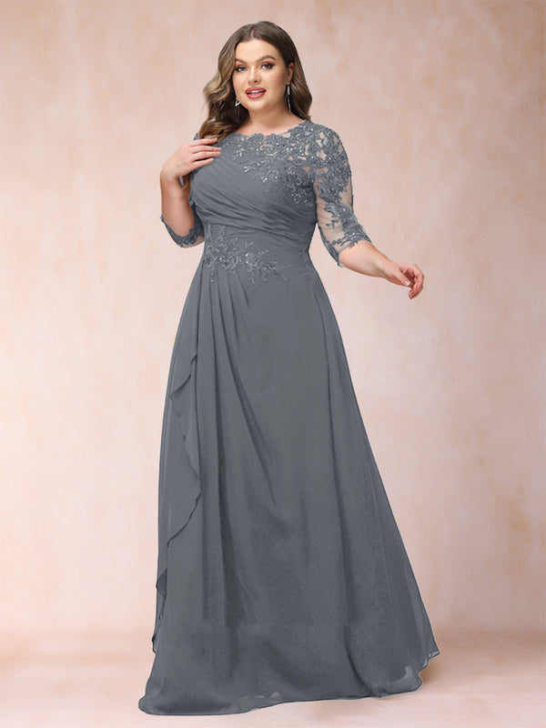 A-Line/Princess Scoop 3/4 Sleeves Plus Size Mother of the Bride Dresses with Applique