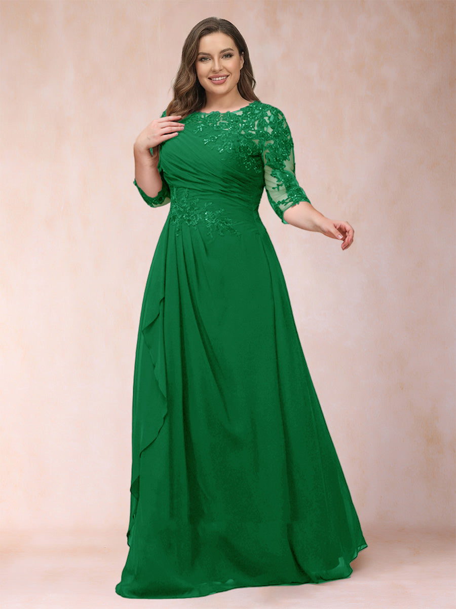 A-Line/Princess Scoop 3/4 Sleeves Plus Size Mother of the Bride Dresses with Applique