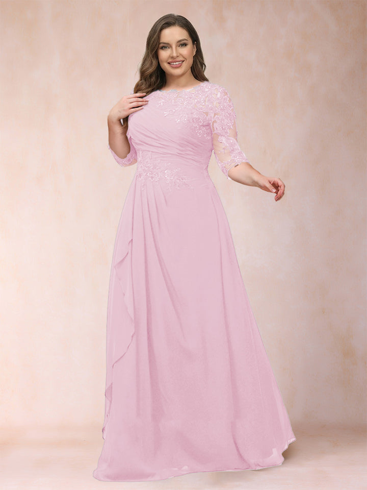 A-Line/Princess Scoop 3/4 Sleeves Plus Size Mother of the Bride Dresses with Applique