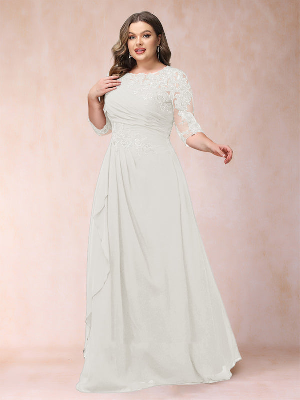 A-Line/Princess Scoop 3/4 Sleeves Plus Size Mother of the Bride Dresses with Applique