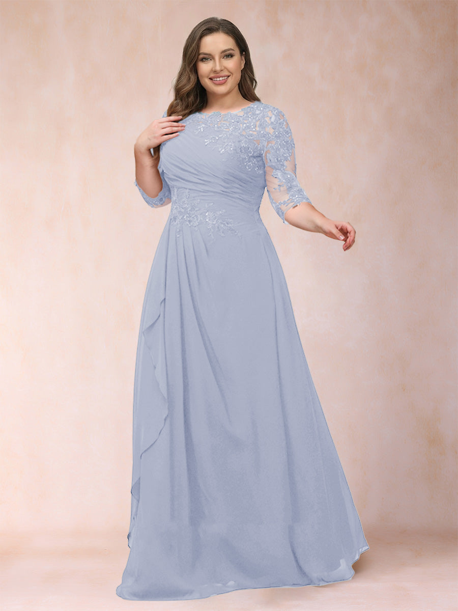 A-Line/Princess Scoop 3/4 Sleeves Plus Size Mother of the Bride Dresses with Applique