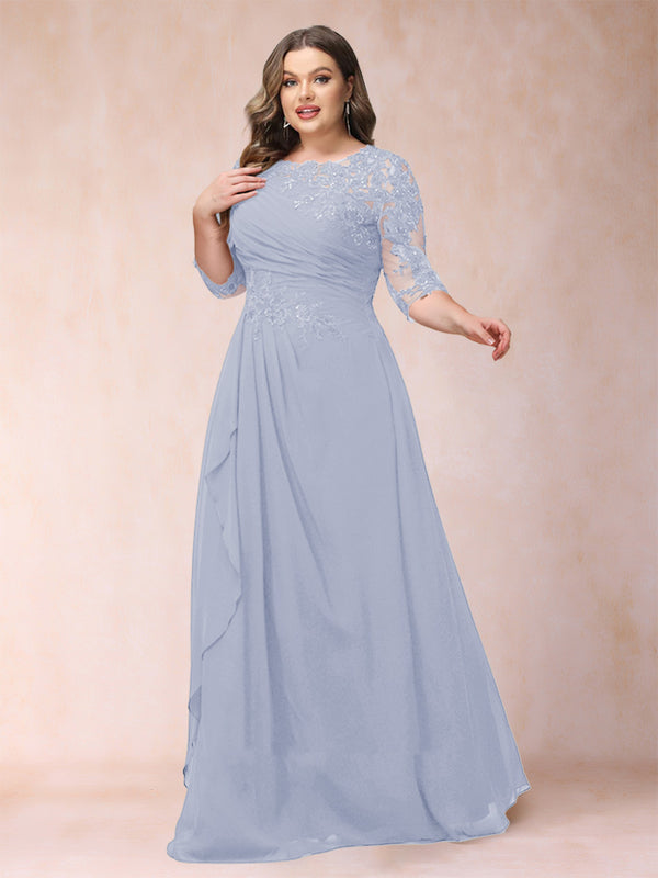 A-Line/Princess Scoop 3/4 Sleeves Plus Size Mother of the Bride Dresses with Applique