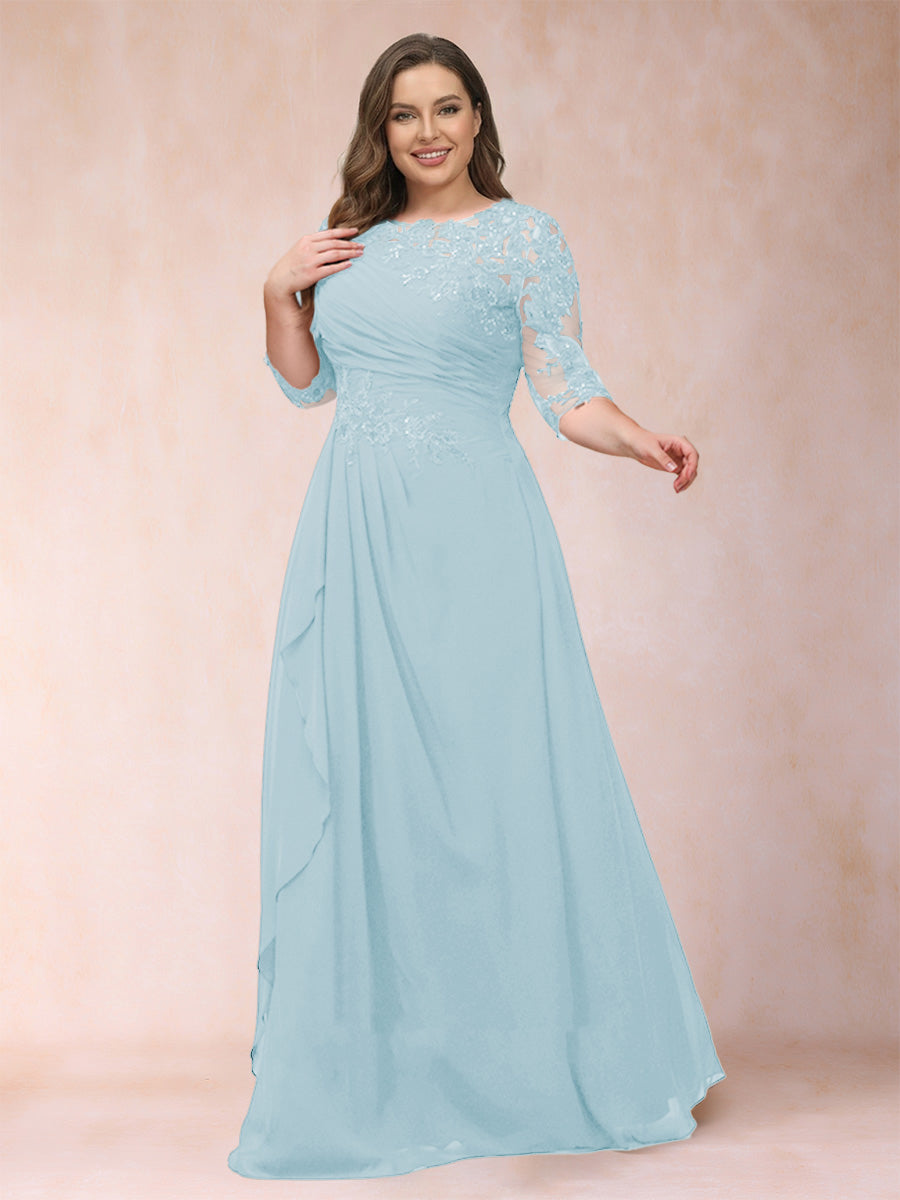 A-Line/Princess Scoop 3/4 Sleeves Plus Size Mother of the Bride Dresses with Applique
