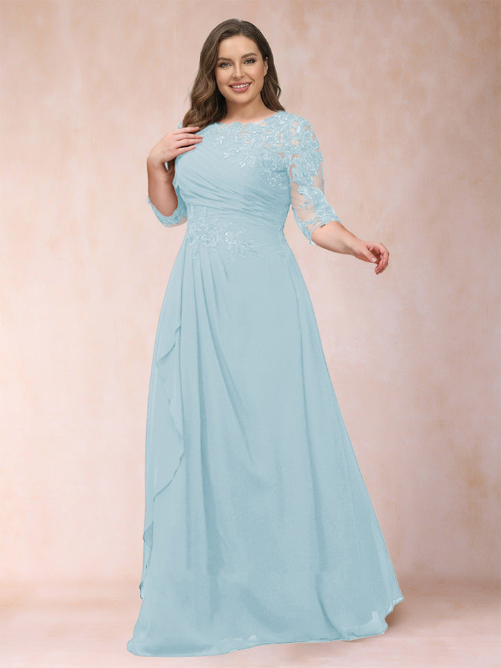 A-Line/Princess Scoop 3/4 Sleeves Plus Size Mother of the Bride Dresses with Applique