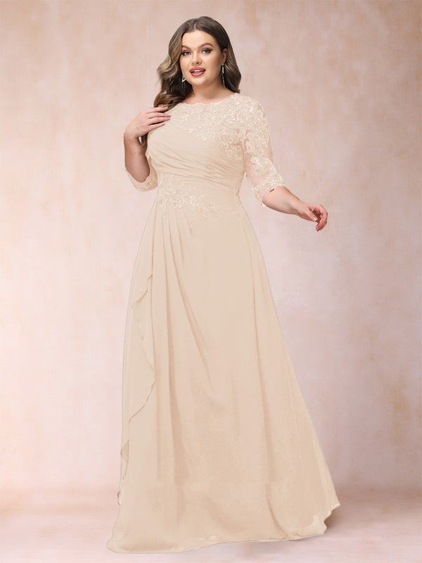 A-Line/Princess Scoop 3/4 Sleeves Plus Size Mother of the Bride Dresses with Applique