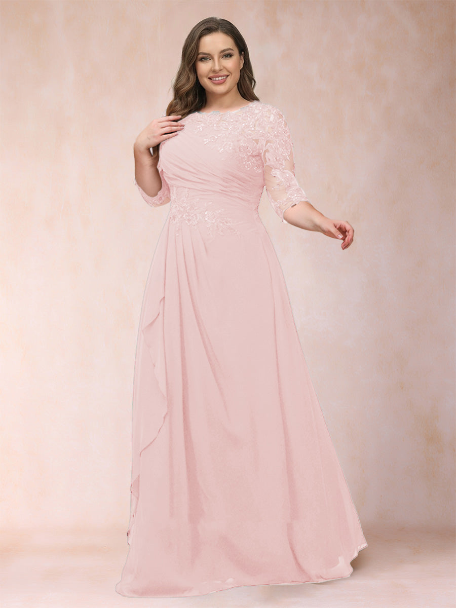 A-Line/Princess Scoop 3/4 Sleeves Plus Size Mother of the Bride Dresses with Applique