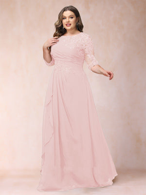 A-Line/Princess Scoop 3/4 Sleeves Plus Size Mother of the Bride Dresses with Applique