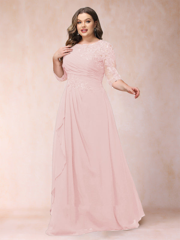 A-Line/Princess Scoop 3/4 Sleeves Plus Size Mother of the Bride Dresses with Applique
