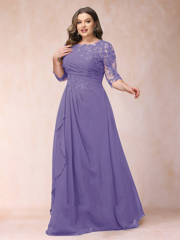 A-Line/Princess Scoop 3/4 Sleeves Plus Size Mother of the Bride Dresses with Applique