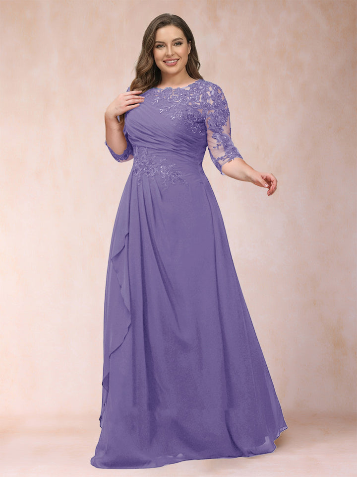 A-Line/Princess Scoop 3/4 Sleeves Plus Size Mother of the Bride Dresses with Applique