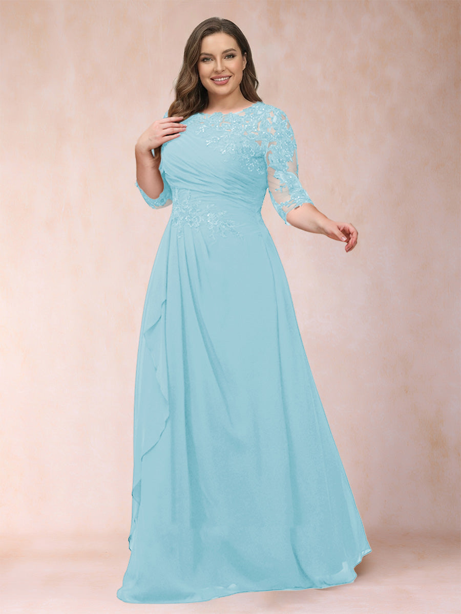 A-Line/Princess Scoop 3/4 Sleeves Plus Size Mother of the Bride Dresses with Applique