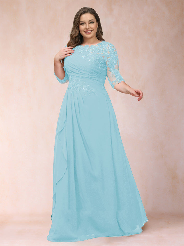 A-Line/Princess Scoop 3/4 Sleeves Plus Size Mother of the Bride Dresses with Applique