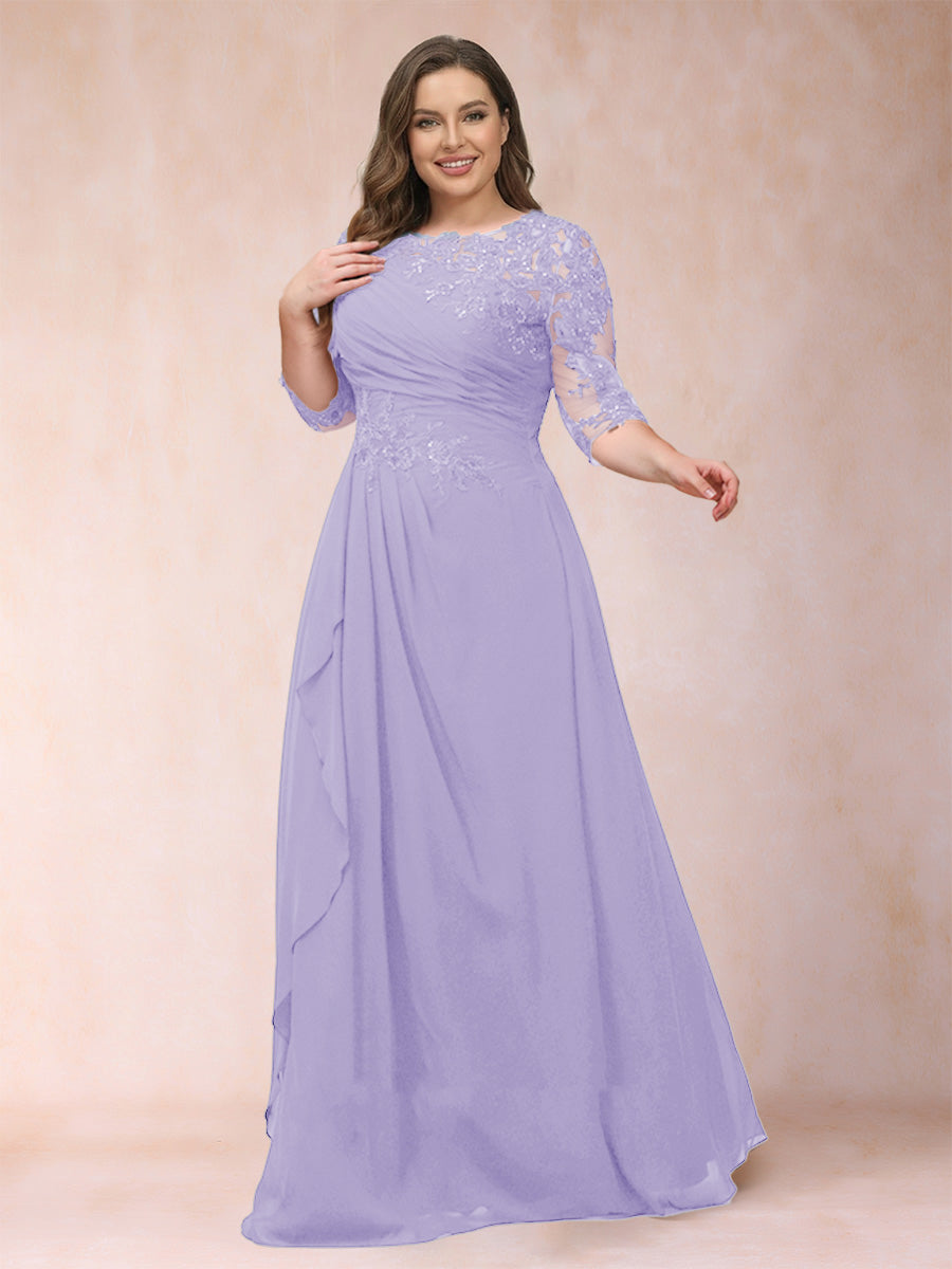 A-Line/Princess Scoop 3/4 Sleeves Plus Size Mother of the Bride Dresses with Applique