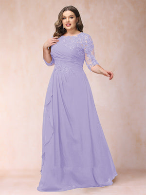 A-Line/Princess Scoop 3/4 Sleeves Plus Size Mother of the Bride Dresses with Applique