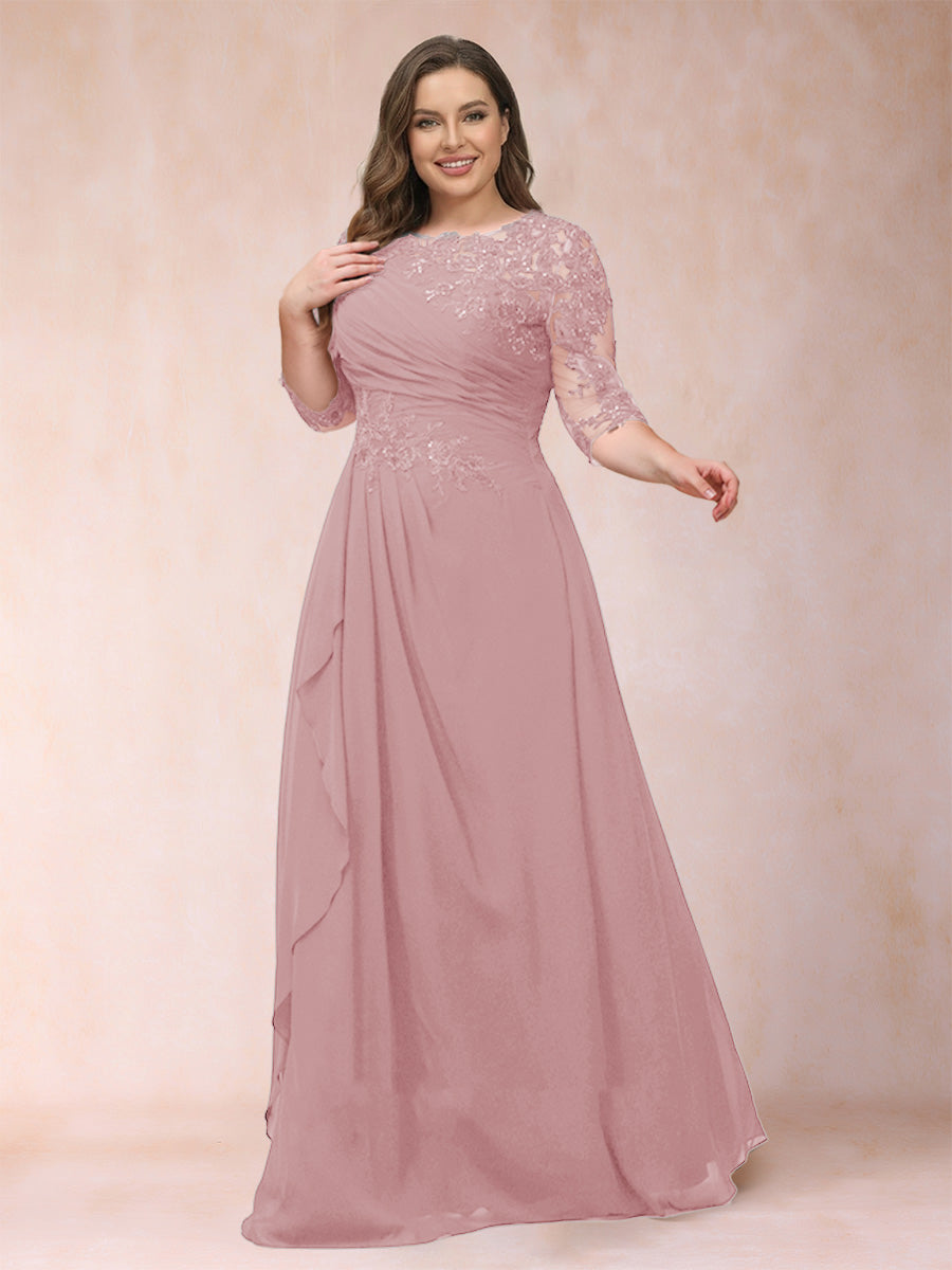 A-Line/Princess Scoop 3/4 Sleeves Plus Size Mother of the Bride Dresses with Applique