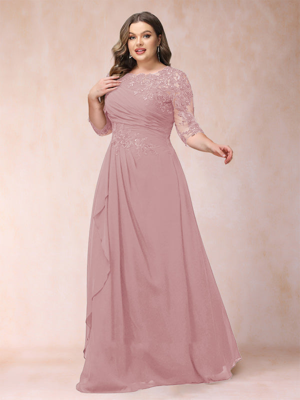 A-Line/Princess Scoop 3/4 Sleeves Plus Size Mother of the Bride Dresses with Applique