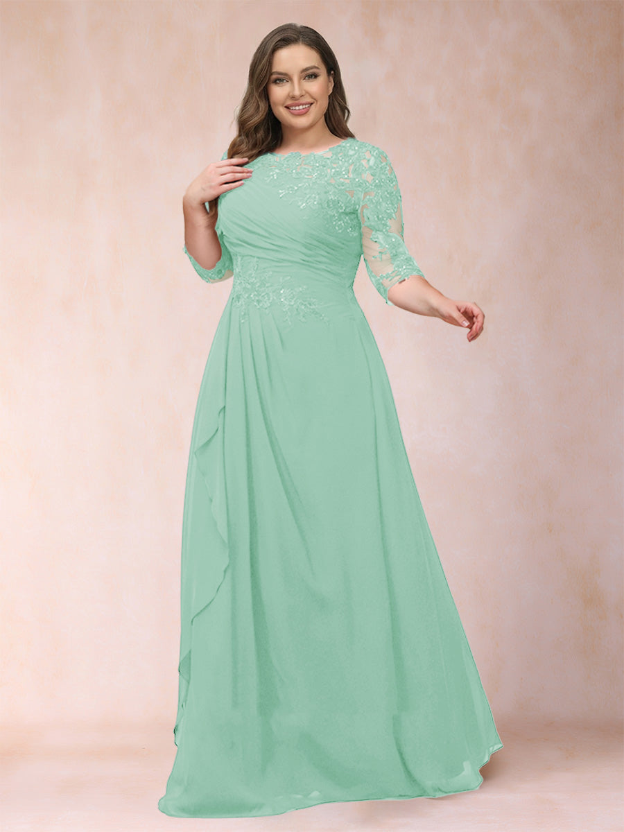 A-Line/Princess Scoop 3/4 Sleeves Plus Size Mother of the Bride Dresses with Applique