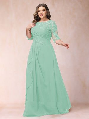A-Line/Princess Scoop 3/4 Sleeves Plus Size Mother of the Bride Dresses with Applique