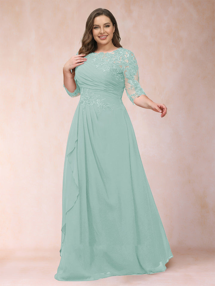 A-Line/Princess Scoop 3/4 Sleeves Plus Size Mother of the Bride Dresses with Applique