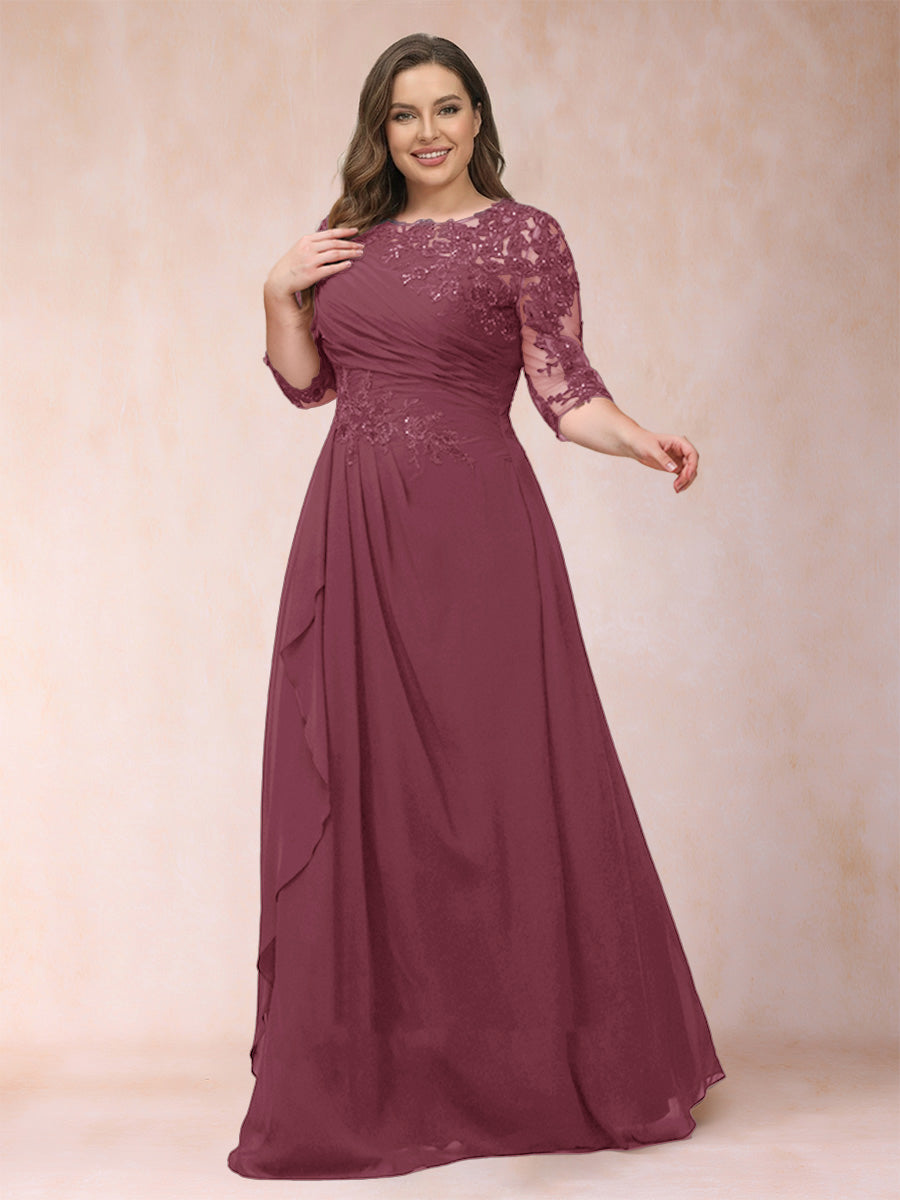 A-Line/Princess Scoop 3/4 Sleeves Plus Size Mother of the Bride Dresses with Applique